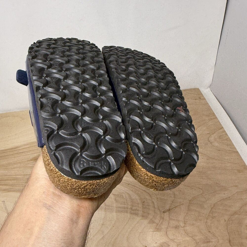Birkenstock Navy Patent Two-Strap Sandals with Striped Footbed - Picture 9 of 9